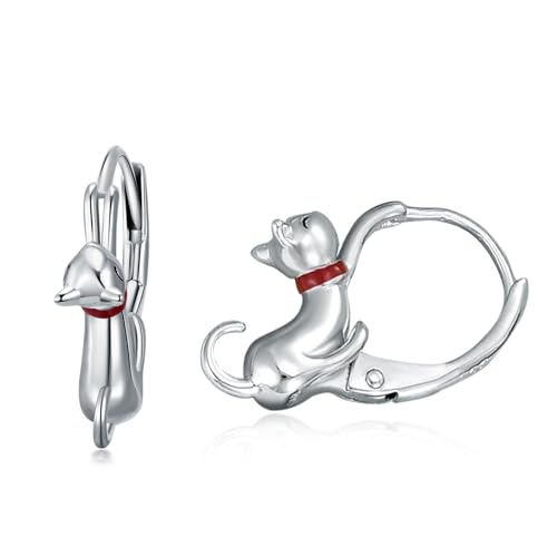 Katze Hoop Ohrringe Sterling Silber Huggie Leverback Ohrringe Tier Katze Schmuck für Frauen Teenager Mädchen Katze Liebhaber von VONALA