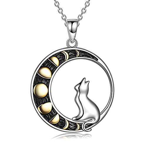 VONALA Katze Mondphase Halskette für Frauen 925 Sterling Silber Mondphase Katze Schmuck Geschenke für Frauen von VONALA