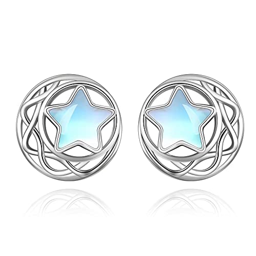 Celtic Moon Star Moonstone Ohrringe Sterling Silver Stud Ohrringe Moonstone Jewelry for Women Hypoallergene Ohrringe f¨¹r empfindliche Ohrringe (Ohrstecker) von VONALA