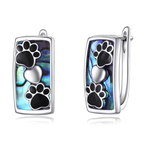 Pfotenabdruck Hoop Ohrringe Abalone Shell Sterling Silber Dangle Drop Huggie Ohrringe Hund Katze Welpe Schmuck Geschenke für Frauen von VONALA