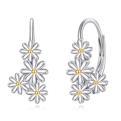 Daisy Leverback Ohrringe Sterling Silber Prinzessin Weiß Daisy Dangle Drop Hoop Ohrringe Blume Schmuck Geschenke für Frauen Mädchen von VONALA