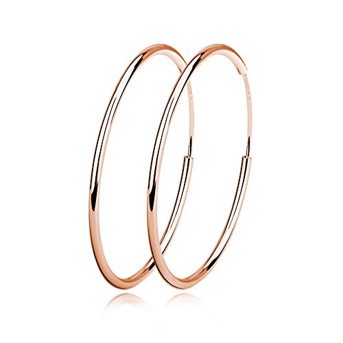Damen Creolen Ohrringe Sterling Silber Huggie Kreolen Groß Rund Hängend Klapp-Creolen Ohrhänger für Frauen Mädchen Schmuck Durchmesser Rosa Gold 20mm von VONALA