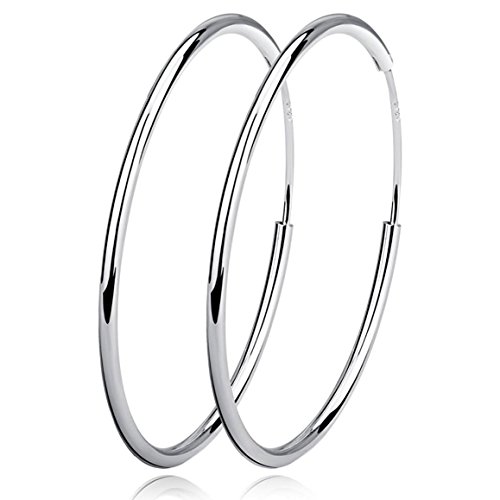 Damen Creolen Ohrringe Sterling Silber Huggies Kreolen Groß Rund Hängend Klapp-Creolen Ohrhänger für Frauen Mädchen Schmuck Durchmesser 40mm von VONALA