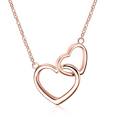 VONALA Damen Halskette, 925 Sterling Silber Herz zu Herz Roségold Anhänger Kette Schmuck für Für Mutter Frau Mädchen Freundin, Geschenk Verpackung von VONALA