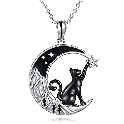 VONALA Damen Katze Kette, 925 Sterling Silber Mond Berg Schmuck Geschenke für Frauen Mädchen von VONALA