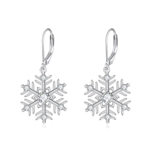 Damen Schneeflocke Ohrhänger 925 Sterling Silber Winterschmuck Erntedankfest Weihnachts Geschenk (Schneeflocken Ohrringe) von VONALA