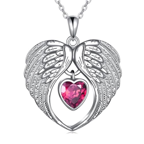 Engelsflügel Halskette Sterling Silber Schutzengel Juli Geburtstein Anhänger Halskette Schmuck Geschenke für Frauen Mädchen von VONALA