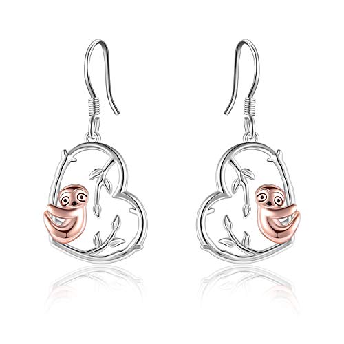 Faultier Geschenke 925 Sterling Silber Faultier Ohrringe für Damen Mädchen Süße Tierherz Tropfen Ohrringe Schmuck Muttertag(Faultier) von VONALA
