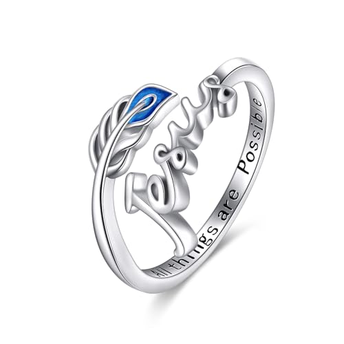 Feder Einstellbare Ring Sterling Silber Jesus Reinheit Ringe Blatt Schmuck für Teenager-Mädchen Christian von VONALA