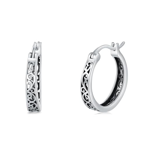 Filigrane Hoop Ohrringe Sterling Silber Runde Huggie Ohrringe Hypoallergene Vintage Schmuck Geschenke für Frauen von VONALA