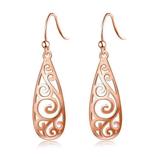 Filigrane Ohrringe 925 Sterling Silber Ohrhänger Schmuck für Frauen Mädchen, Roségold von VONALA