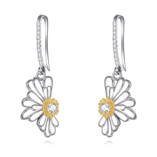 Daisy Ohrringe Sterling Silber Hoop Dangle Drop Leverback Ohrringe Erklärung Blume Schmuck für Frauen von VONALA