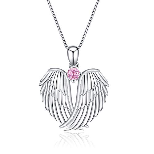 Guardian Angel Wings Halskette Sterling Silber Anh?nger mit Sparkle Cubic Zirconia Schmuck f¨¹r Frauen M?dchen Geburtstag Geschenk Birhstone Oktober von VONALA