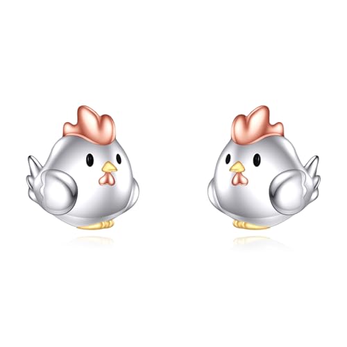 Huhn/Hase/Ananas/Pinguin/Ente/Hund/Marienkäfer/Honigbiene/Fußball Ohrringe 925 Sterling Silber Ohrringe Tiere Obst Schmuck Geschenke für Frauen Freund (D-Huhn-2) von VONALA