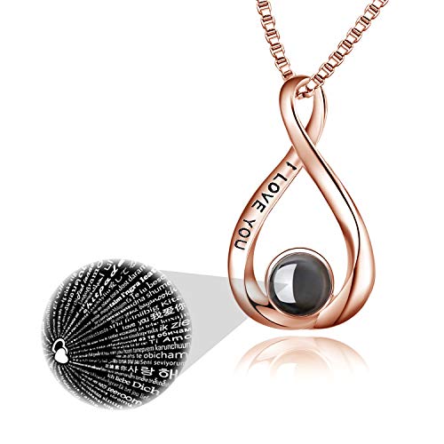 VONALA Ich liebe dich 100 Sprachen Halskette Sterling Silber Infinity Love Anhänger für Frauen Mädchen (100 Sprachen) (Halskette Rosa Vergoldet) von VONALA