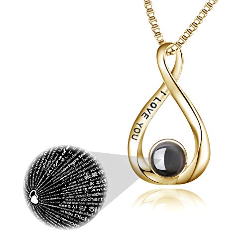 VONALA Ich liebe dich 100 Sprachen Halskette Sterling Silber Infinity Love Anhänger für Frauen Mädchen (100 Sprachen) (Halskette Vergoldet) von VONALA