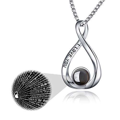 Ich liebe dich 100 Sprachen Halskette Sterling Silber Infinity Love Anhänger für Frauen Mädchen (100 Sprachen) (Ich liebe dich Halskette) von VONALA