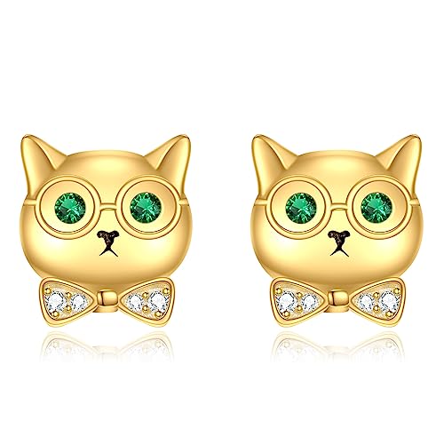 Katze Ohrringe Sterling Silber vergoldet Ohrstecker niedlich Tierschmuck für Frauen Mädchen von VONALA