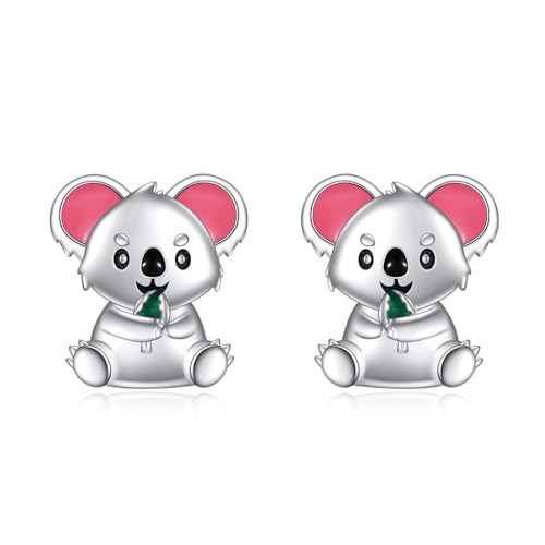 VONALA Einhorn Faultier Hochlandkuh Katze Koala Ohrringe 925 Sterling Silber Ohrstecker Zirkonia Hypoallergen Schmuck Geschenk für Damen Mädchen (Rosa) (Koala) von VONALA