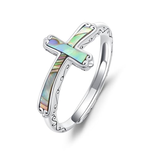 Kreuz Ringe für Frauen Sterling Silber Abalone Shell Verstellbarer Ring Schmuck Geschenke für Mädchen von VONALA