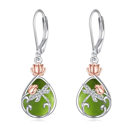 Peridot Libellen Ohrringe mit Klapphebel 925er Sterling Silber Lotus Blume Filigrane Ohrhänger Tropfen Schmuck Geburtstag Sgeschenke für Frauen(Peridot Libelle) von VONALA
