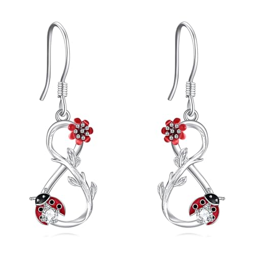 Marienkäfer Ohrringe 925 Sterling Silber Infinity Marienkäfer Dangle Dangle Tropfen Ohrringe Insekt Schmuck Geschenke für Frauen Mädchen Ladies (Marienkäfer) von VONALA