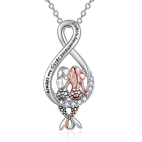 Mermaid Sisters 925 Sterling Silber Schwester Meerjungfrau Halsketten für Frauen Unendlichkeit immer meine Schwester für immer mein Freund Schmuck für Schwester beste Freundin Tochter von VONALA