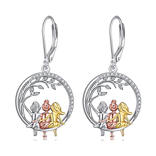 Mond Ohrhänger Mädchen, 925 Sterling Silber hängende Ohrringe, Schwester Design, hypoallergen Schmuck Geburtstagsgeschenke für Damen (3 Schwestern) von VONALA