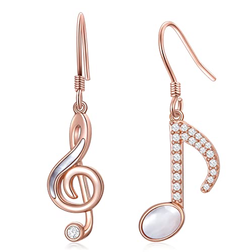 Musik Note Ohrringe Asymmetrische Notenschlüssel Violinschlüssel Anhänger Hängende Baumeln Tropfen Ohrringe 925 Sterling Silber Roségold Überzogen Schmuck Geschenke für Musik liebhaber Lehrer von VONALA