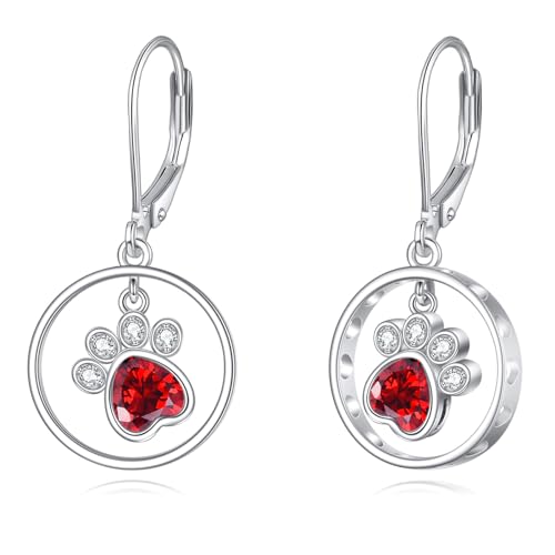 Paw Print Leverback Ohrringe Sterling Silber Hund Pfote Pudel Katze Welpe Dangle Drop Ohrringe Tierschmuck für Frauen Mädchen Kinder von VONALA