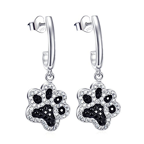 Pfotenabdruck Ohrringe 925 Sterling Silber Damen Schmuck zweifarbig Haustier Pfote Tropfen Ohrhänger Hund Ohrstecker von VONALA