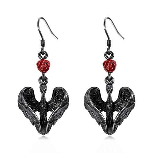 Phoenix Ohrringe für Frauen Sterling Silber Rose Herz baumeln Tropfen Ohrringe Feuer Nirvana Phoenix Vogel Rising Schmuck Gothic Retro Tier Geschenke von VONALA