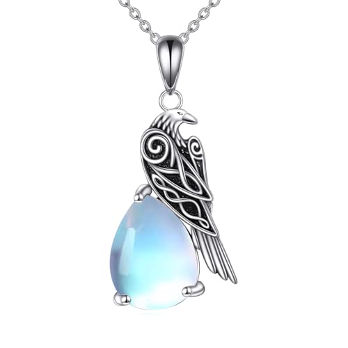 Raven Mondstein Halskette Sterling Silber Crow Viking keltischen Anhänger Amulett Wiccan Schmuck Geschenke für Frauen von VONALA