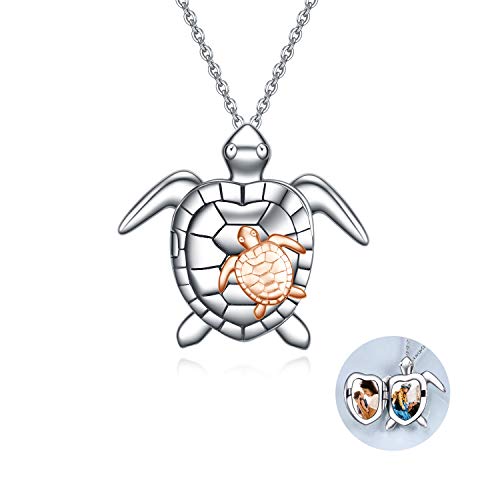 VONALA Schildkröten Medaillon Halskette Sterling Silver Damen Kette mit Foto niedlicher Tieranhänger Schmuck Geschenke für Frauen Mutter Tochter (Rosegold turtle) von VONALA