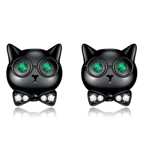 Schwarze Katze Ohrringe Sterling Silber Katze Ohrstecker Niedliche Tierschmuck Geschenke für Frauen Mädchen von VONALA