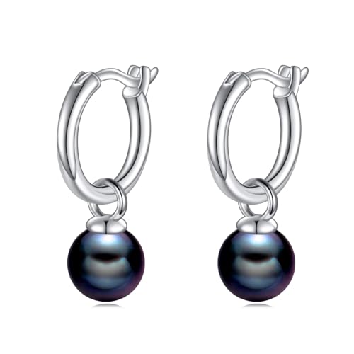 Schwarze Perle Hoop Ohrringe Sterling Silber Süßwasserperle Tropfen Baumeln Schmuck Geschenke für Frauen von VONALA