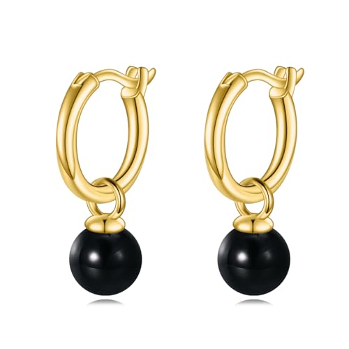 Schwarzer Onyx Hoop Ohrringe Sterling Silber Onyx Tropfen Baumeln Schmuck Geschenke für Frauen Mädchen von VONALA