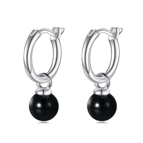 Schwarzer Onyx Hoop Ohrringe Sterling Silber Onyx Tropfen Baumeln Schmuck Geschenke für Frauen Schwarzer Onyx Hoop Ohrringe Sterling Silber Onyx Tropfen Baumeln Schmuck Geschenke für Frauen von VONALA