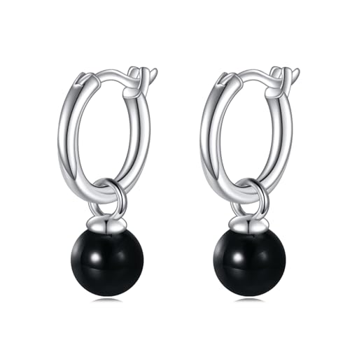 Schwarzer Onyx Hoop Ohrringe Sterling Silber Onyx Tropfen Baumeln Schmuck Geschenke für Frauen von VONALA