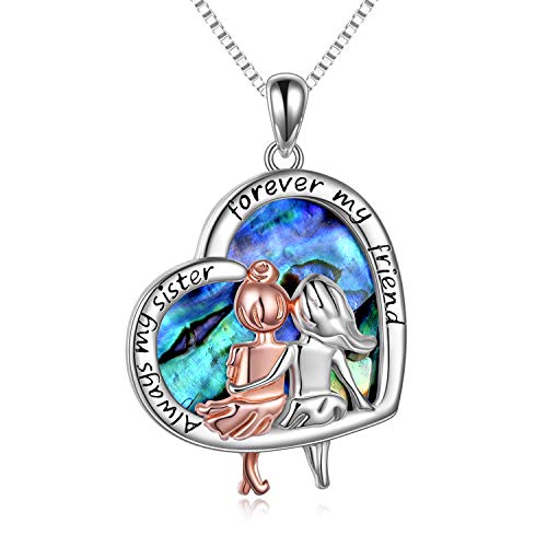 Schwestern Halskette "Always My Sister Forever My Friend" 925 Sterlingsilber Herz Anhänger Halskette Schmuck (Abalone Schale) von VONALA