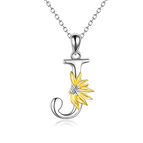 Sonnenblumen Geschenke für Frauen Sterling Silber Initial Alphabet Buchstabe J Anhänge Sonnenblumen Halskette Geschenke für Frauen Madchen von VONALA