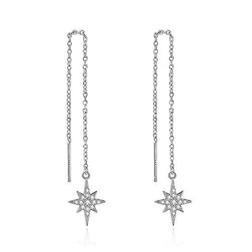 Star Threader Ohrringe für Frauen Sterling Silber durch lange Ketten Star Dangle Drop Ohrringe Schmuck Geschenke für Frauen Teens von VONALA