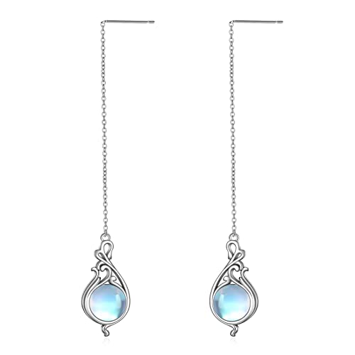 Sterling Silber Filigran Mondstein Threader Ohrringe Tear Drop Dangle durch lange Ketten Ohrringe Schmuck für Frauen von VONALA