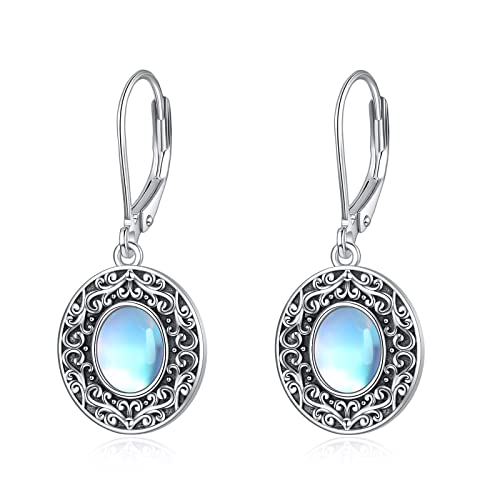 Sterling Silber Floral Moonstone Ohrringe Oval Shaped Drop Dangle Leverback Ohrringe für Damen Mädchen Mondstein Filigran von VONALA