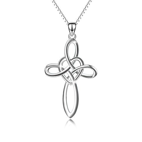 VONALA Sterling Silber Kreuz Keltischer Knoten Herz Anhänger Halskette Geschenk für Frauen Mädchen von VONALA