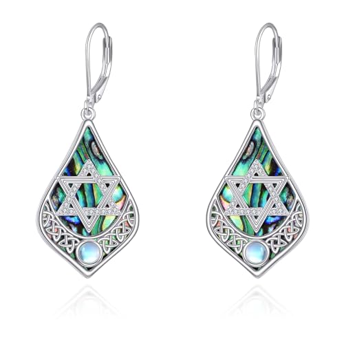Stern Von David Ohrringe 925 Sterling Silber Mondstein Abalone Dangle Ohrringe Jüdischen Schmuck Geschenke für Ladies Damen (Stern Von David) von VONALA