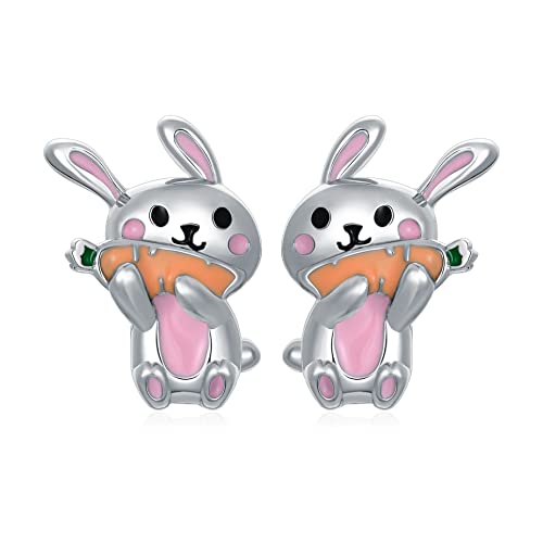 Tier Ohrringe Kawaii süße Hasen Hase Karotte Ohrstecker Ohrringe 925 Sterling Silber Kaninchen Schmuck Ostern Häschen Geschenke für Damen Kinder von VONALA