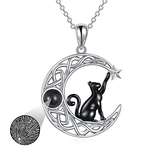 VONALA 100 Sprachen Damen Katze Kette, 925 Sterling Silber Keltischer Mondanhänger Schmuck Geschenke für Frauen Mädchen VONALA 100 Sprachen Damen Katze Kette, 925 Sterling Silber Keltischer Mondanhänger Schmuck Geschenke für Frauen Mädchen von VONALA