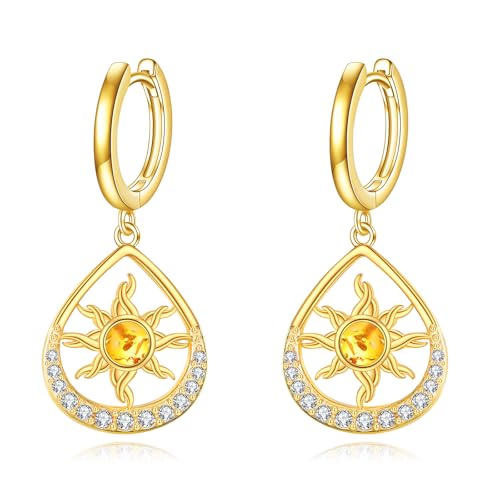 VONALA 14K vergoldete Sonne Ohrringe Sterling Silber Reifen-Huggies Ohrringe Bernstein Schmuck für Frauen Geburtstag von VONALA