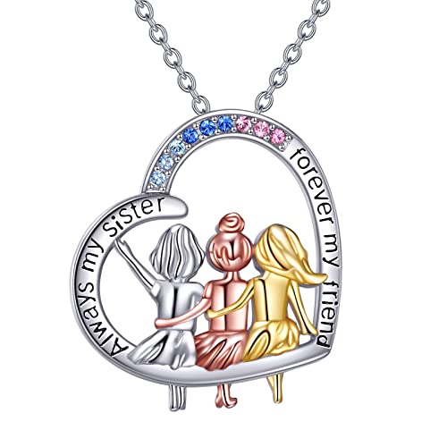 VONALA 3 Schwestern Halskette Always My Sister Forever My Friend 925 Sterlingsilber Herz Anhänger Kette Schmuck von VONALA